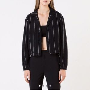 OAK+FORT LINEN STRIPED BLAZER